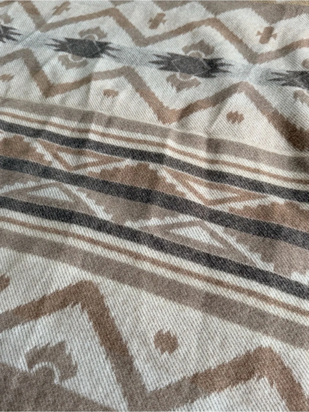 Woolrich Cream and Beige Plaid Wool Blanket